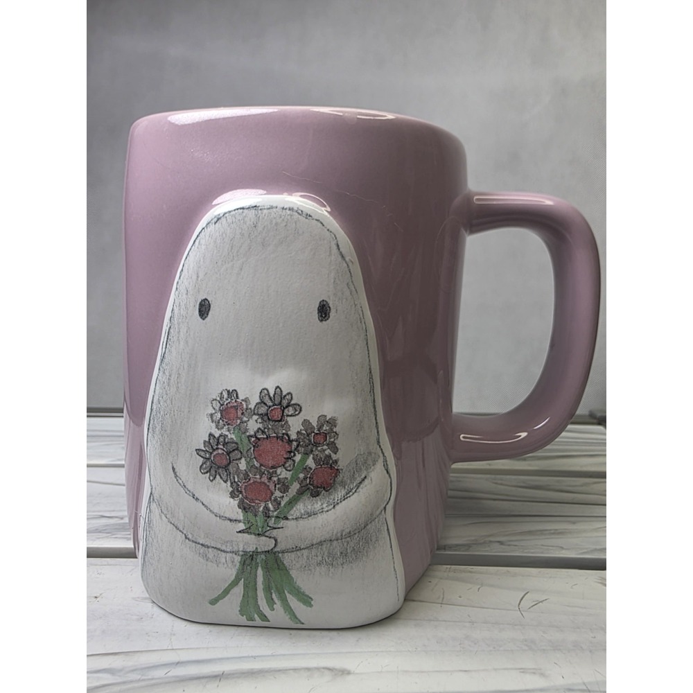 Rae Dunn NEW Release 2025 Halloween Ghost with Bouquet of Flowers 'Hey Boo' Mug